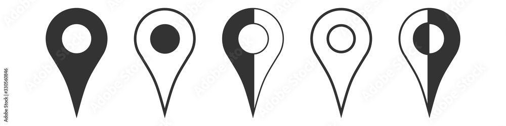 Poster vector black map pointer icons set on white background