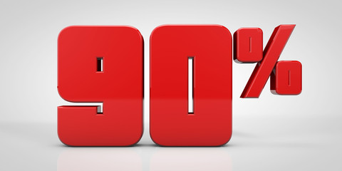 90% red text isolated on white background, 3d render illustration