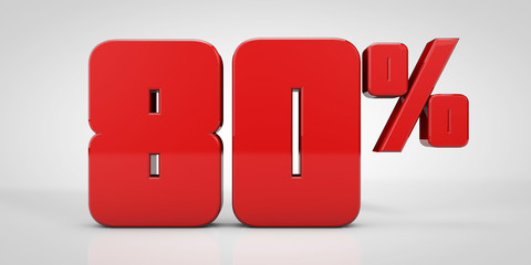 80% red text isolated on white background, 3d render illustration	