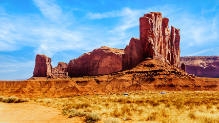Camel Butte, a massive Red Sandstone Formation in Monument Valley, a Navajo Tribal Park on the border of Utah and Arizona, United States