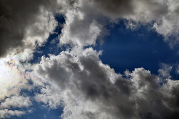Clouds in the sky. The sun shines through the clouds.