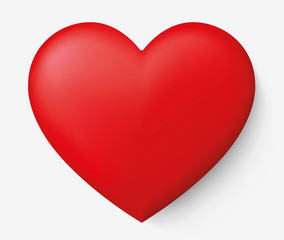 Realistic red heart with shadow - stock vector.