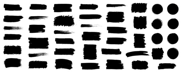 Fototapeta na wymiar Black set paint, ink brush, brush strokes, brushes, lines, frames, box, grungy. Grungy brushes collection. Brush stroke paint boxes on white background - stock vector.