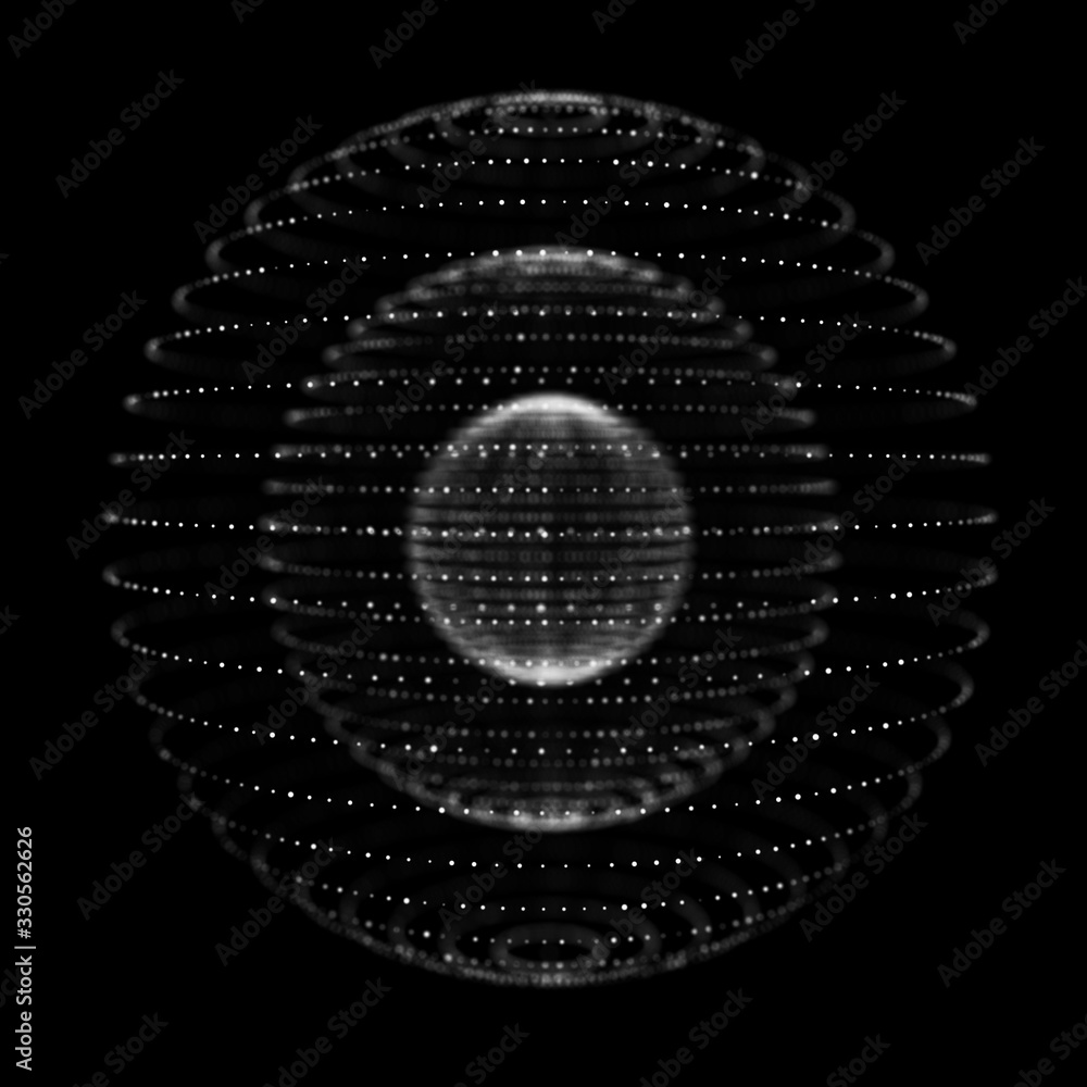 Poster abstract 3d sphere made of points. futuristic technology style. sphere particles. background . plexu