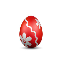 Easter egg 3D icon. Red silver egg, isolated white background. Bright realistic design, decoration for Happy Easter celebration. Holiday element. Shiny pattern. Spring symbol. Vector illustration