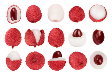 lychee fruit isolated on white background with clipping path and full depth of field, Set or collection