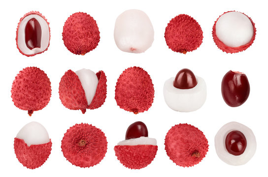 lychee fruit isolated on white background with clipping path and full depth of field, Set or collection