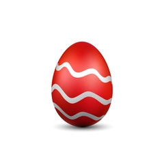 Easter egg 3D icon. Red silver egg, isolated white background. Bright realistic design, decoration for Happy Easter celebration. Holiday element. Shiny pattern. Spring symbol. Vector illustration