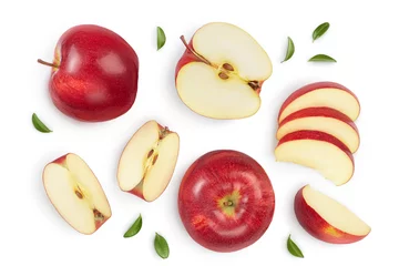 Fotobehang Red apple with half isolated on white background with clipping path and full depth of field. Top view. Flat lay. Set or collection © kolesnikovserg