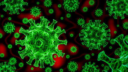 Coronavirus - 2019-nCoV, SARS-CoV-2 WUHAN virus concept. 3D Rendering of coronavirus. 3D Illustration