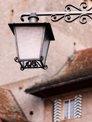 Close-up of retro street lantern at the Murten Castle in the Canton of Frbourg, Switzerland.