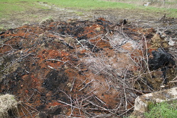 Burned smoldering ground earth soil