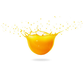 Fototapeta na wymiar Splashes of yellow fruit juice, isolated on a white background