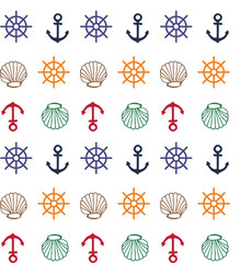 nautical seamless pattern with , shell, anchor on white background