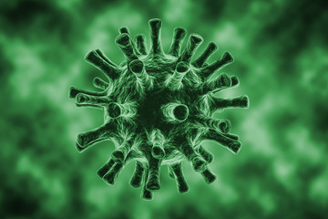 Single virus in 3D, rendering, Covid-19 coronavirus, inside the body