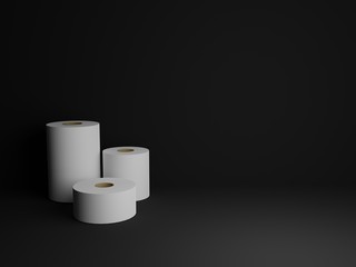 Realistic 3D toilet and kitchen papers, three rolls
