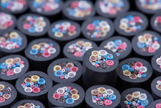 Close-up set of signal telecommunication cable