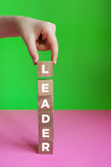 LEADER word made with building blocks.