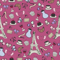 seamless pattern with france objects 