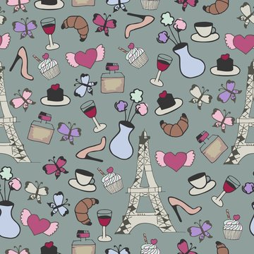 seamless pattern with france objects 