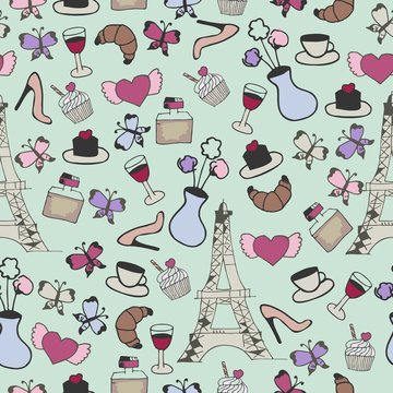 seamless pattern with france objects 