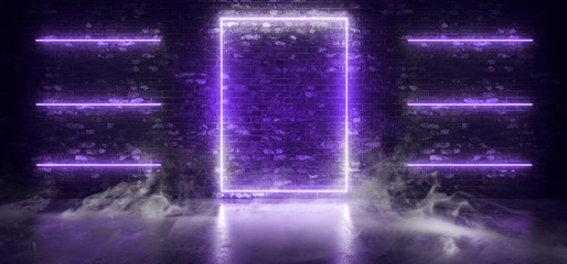 Sci Fi Futuristic Smoke Fog Neon Laser Rectangle Lines Garage Brick Room Classic Purple Pantone Cyber Underrgound Warehouse Concrete Reflective Studio Podium Club 3D Rendering