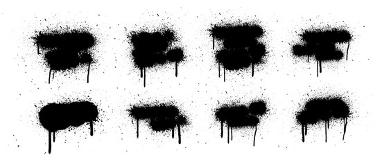 Vector spray graffiti stencil template with splashes and drips of paint on a white background. Grunge graffiti spray effect, exploding, black drops. Isolated street art and text box template. Vector  © SergeyBitos