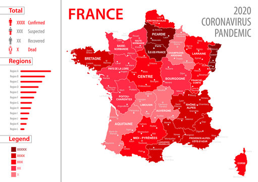 France Map - Coronavirus Pandemic COVID-19 Infographic Vector