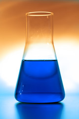 Retort with blue chemical reagent