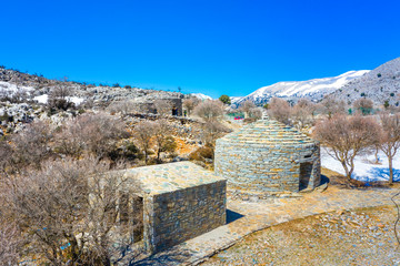 Mitato (hut built from locally gathered stones to provide shelter to shepherds) on mount Psiloritis (Ida) near Rouvas forest, Crete, Greece.