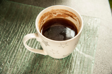 Mug of tea. Tea stains on the mug surface