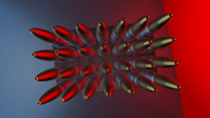 Bullet isolated. Cartridges for rifle and carbine on a black. 3d render