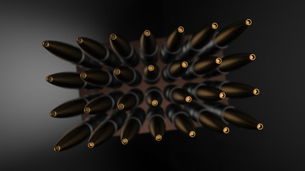 Bullet isolated. Cartridges for rifle and carbine on a black. 3d render