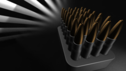 Bullet isolated. Cartridges for rifle and carbine on a black. 3d render