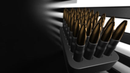 Bullet isolated. Cartridges for rifle and carbine on a black. 3d render
