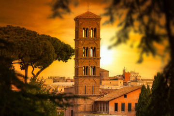 Naklejka premium Architecture of the old town in Rome at sunset, Italy