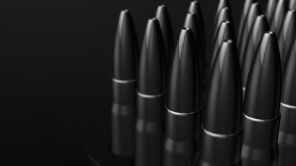 Bullet isolated. Cartridges for rifle and carbine on a black. 3d render