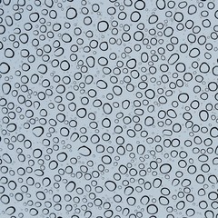 Abstract view of large rainwater drops on a glass window with gray background