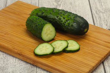 Ripe fresh green two cucumbers