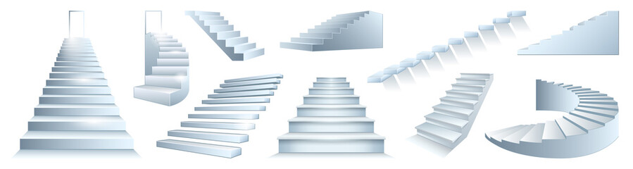 Stair isolated vector realistic set icon. Realistic set icon staircase. Vector illustration stairway on white background .