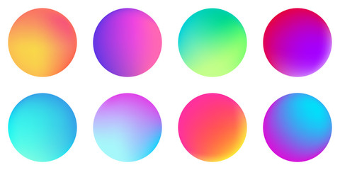 Circle holographic gradients set, spherical buttons.