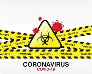 Warning Coronavirus  Covid-19 quarantine yellow and black stripes. Isolated on white background. Quarantine bio hazard sign. Vector.