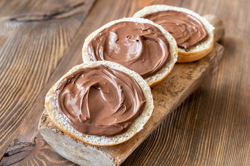 Slices of bread with chocolate paste