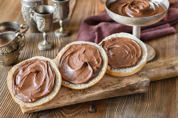 Slices of bread with chocolate paste