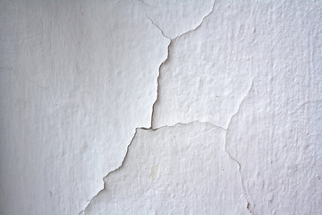 Old white wall with scuffed plaster, backgrounds and textures.