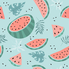 Seamless pattern with watermelon. Vector
