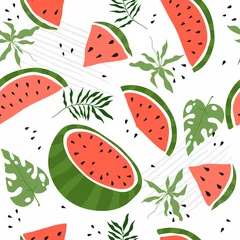 Foto op Plexiglas Watermeloen Naadloos patroon met watermeloen. Vector