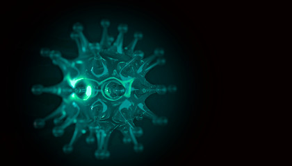 NCov coronavirus, a pandemic. Virus molecule under the microscope close-up. CAVID-2019. 3d rendering.