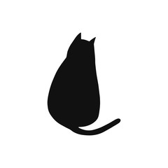 Black cat vector simple silhouette. Flat hand drawn cat illustration