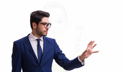Young woman in beauty concept on green background